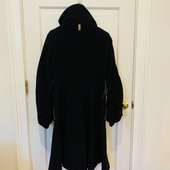 Mackage Coat Black Wool Cashmere Blend Leather Belt Trim Womens Size XS - Picture 13 of 16